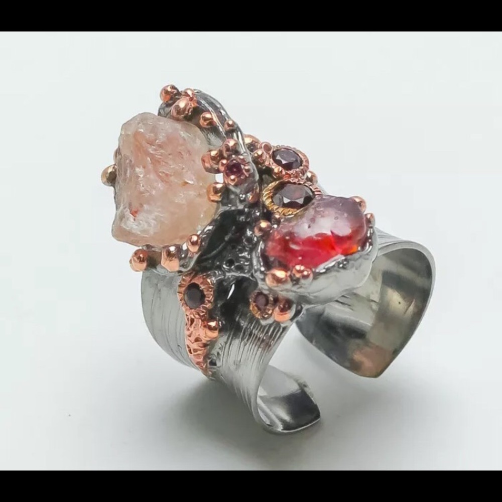 Natural Sunstone and moonstone Sterling Silver set